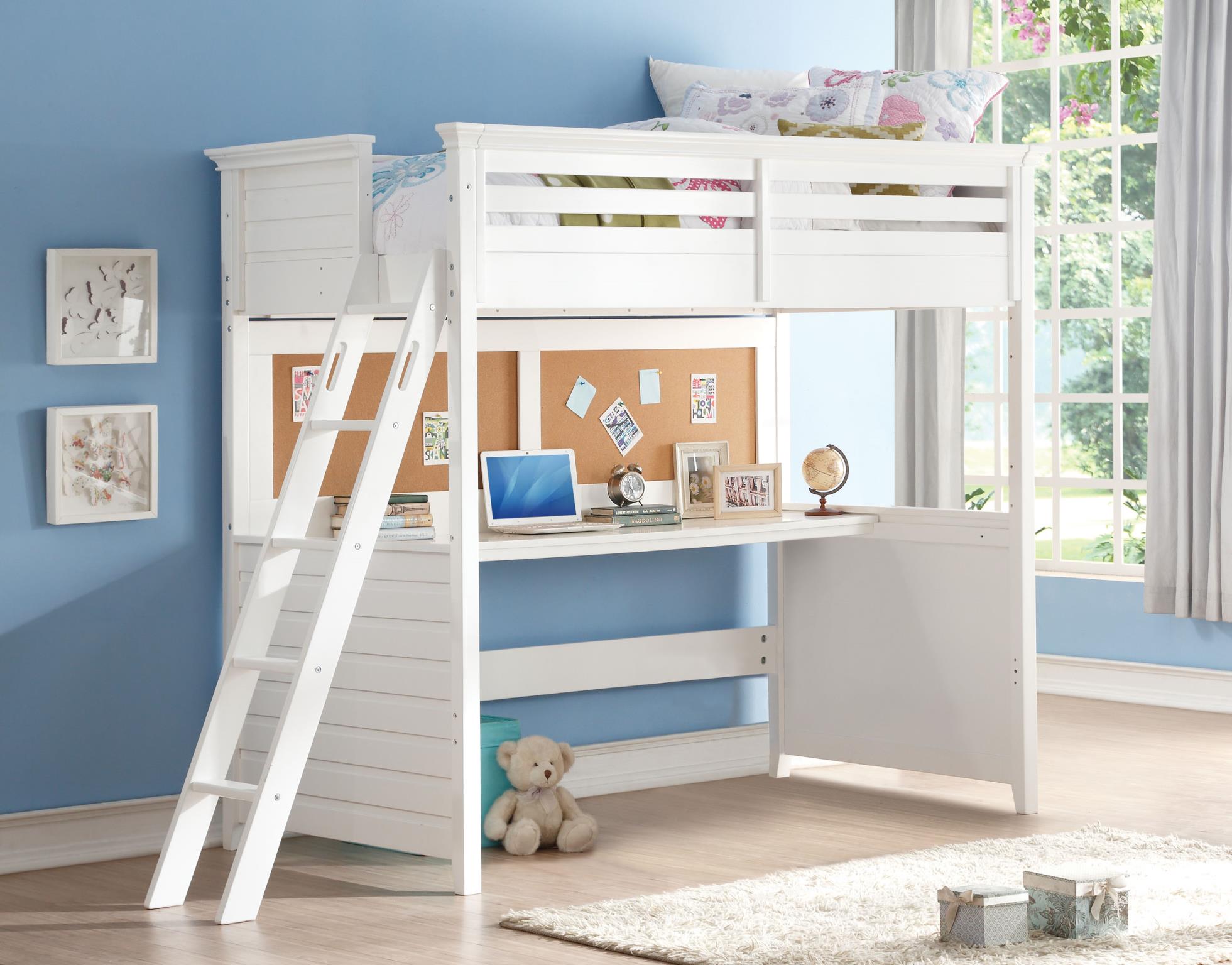 White loft bed with desk underneath sale